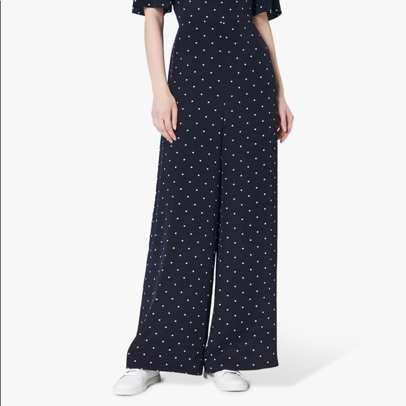 LK Bennett Diana Silk Navy Polka Dot Wide Leg Jumpsuit - Picture 8 of 8